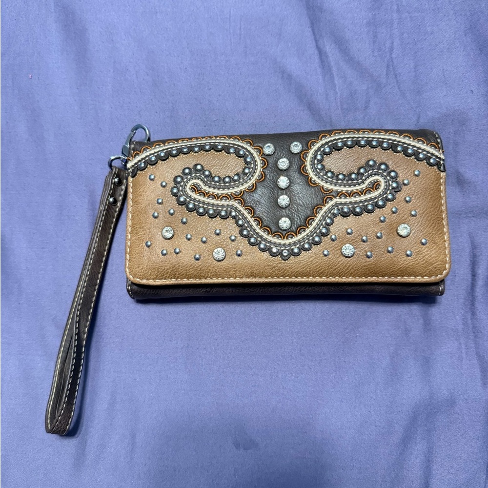 Brown and Black Embellished Women's Clutch